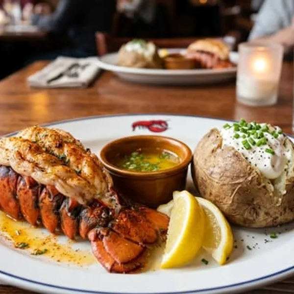 Steamed Maine lobster tail served with melted butter and lemon