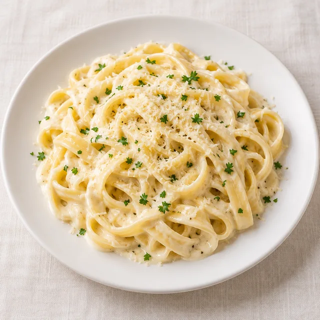 Fettuccine with Alfredo sauce and no chicken — AI food illustration